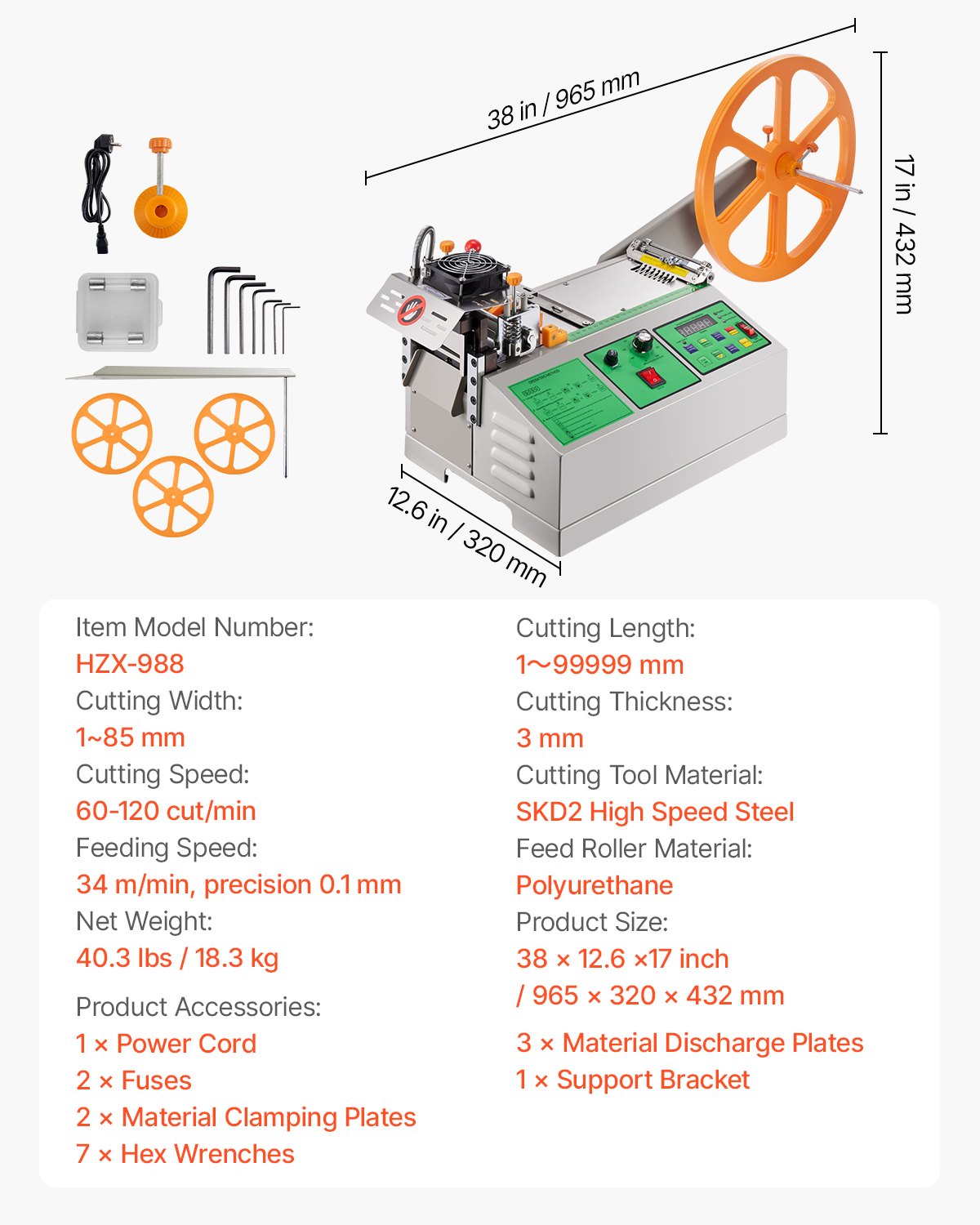 VEVOR Automatic Webbing Cutting Machine, Hot and Cold Ribbon Cutting Machine with Adjustable Temperature and LCD Display, Zipper Tapes Cutter for Nylon Webbing, Elastic Bands, Shoelaces