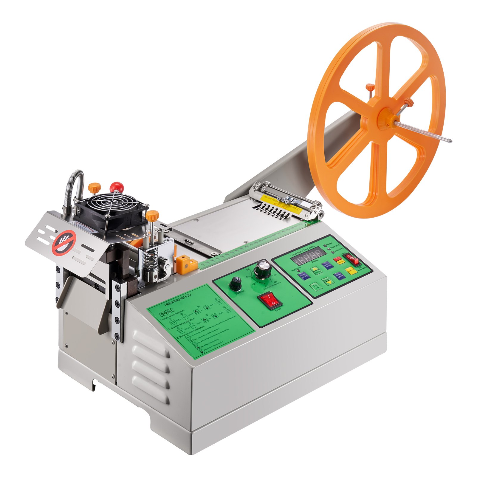 VEVOR Automatic Webbing Cutting Machine, Hot and Cold Ribbon Cutting Machine with Adjustable Temperature and LCD Display, Zipper Tapes Cutter for Nylon Webbing, Elastic Bands, Shoelaces