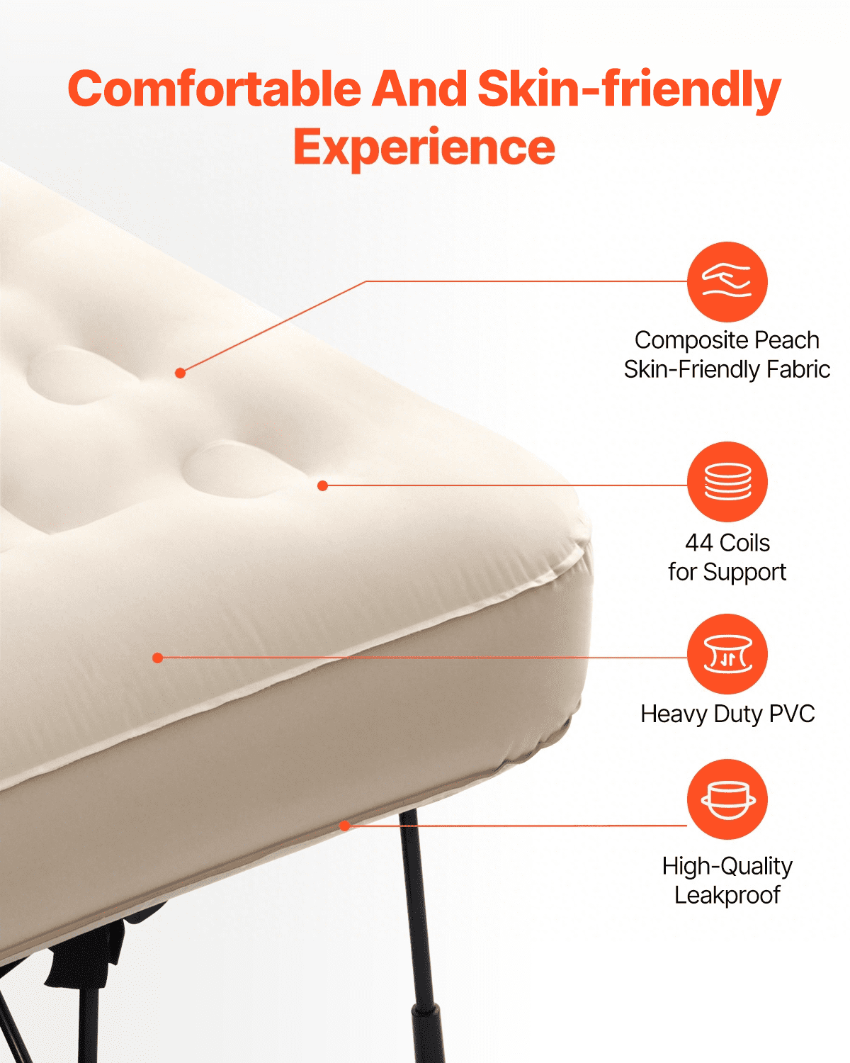 VEVOR Air Mattress with Frame, Inflatable 2 Person Camping Cot with Built-in Pump, Portable Folding Air Beds Supports 600 lbs, Blow Up Anywhere Bed for Guests Camping Travel Indoor & Outdoor Use