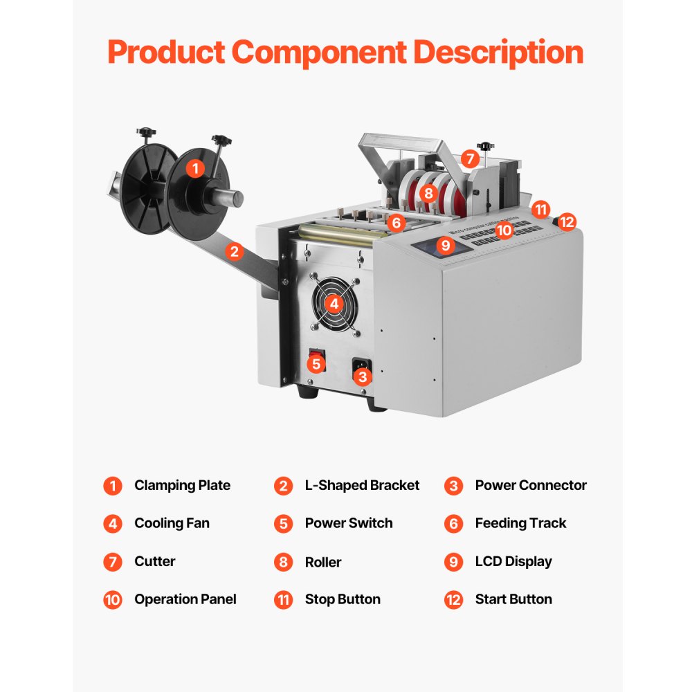 VEVOR Auto Heat-Shrink Tube Cutter, Cable Pipe Cutting Machine with 1mm-85mm Cutting Width, 0.1mm-99999.9mm Length, Automatic Tube Cutter for Heat Shrink Tube, Fiberglass Tube, Cable, Yellow Wax Tubes