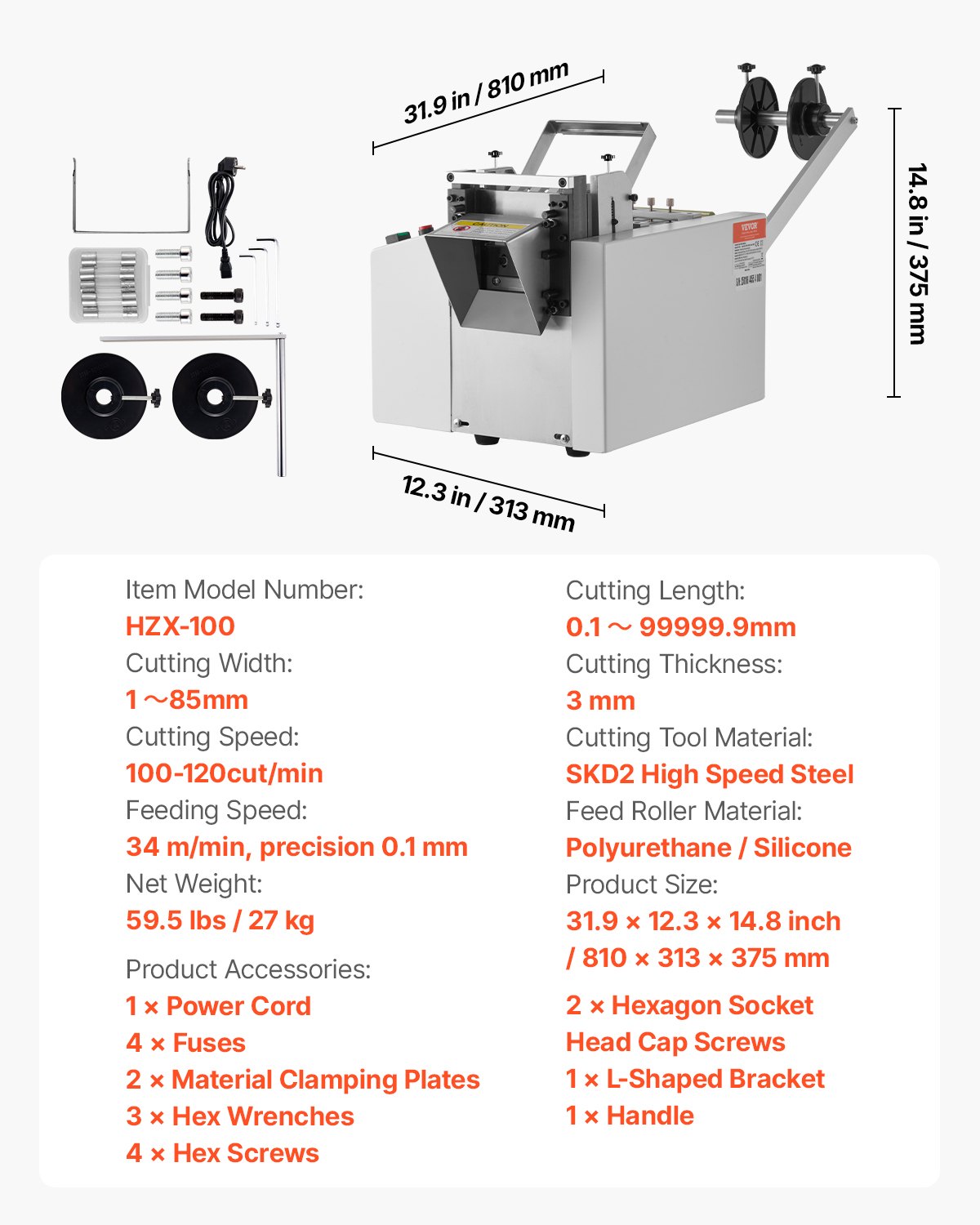 VEVOR Auto Heat-Shrink Tube Cutter, Cable Pipe Cutting Machine with 1mm-85mm Cutting Width, 0.1mm-99999.9mm Length, Automatic Tube Cutter for Heat Shrink Tube, Fiberglass Tube, Cable, Yellow Wax Tubes