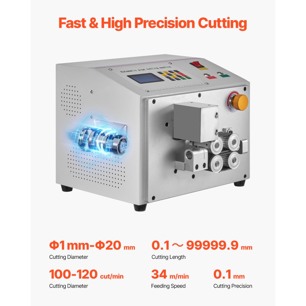 VEVOR Auto Heat-Shrink Tube Cutter, Automatic Pipe Cutting Machine with LCD Display, 1mm-20mm Cutting Diameter, 0.1mm-99999.9mm Cutting Length, Ideal for PVC PE Tube, Silicone Tube, Soft Water Pipe
