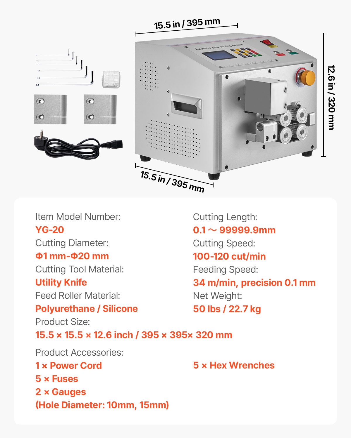VEVOR Auto Heat-Shrink Tube Cutter, Automatic Pipe Cutting Machine with LCD Display, 1mm-20mm Cutting Diameter, 0.1mm-99999.9mm Cutting Length, Ideal for PVC PE Tube, Silicone Tube, Soft Water Pipe