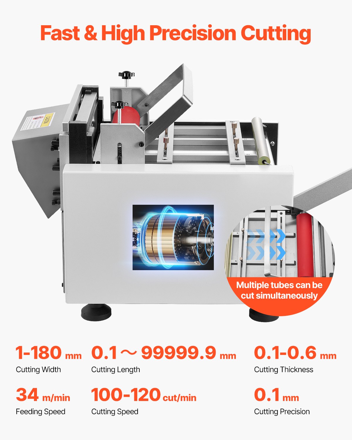 Cortadora automática de tubos termorretráctiles VEVOR, con ancho de corte de 1 mm a 180 mm y grosor de corte de 0,1 a 0,6 mm, ideal para tela no tejida, película de PVC, papel aislante y papel de aluminio.