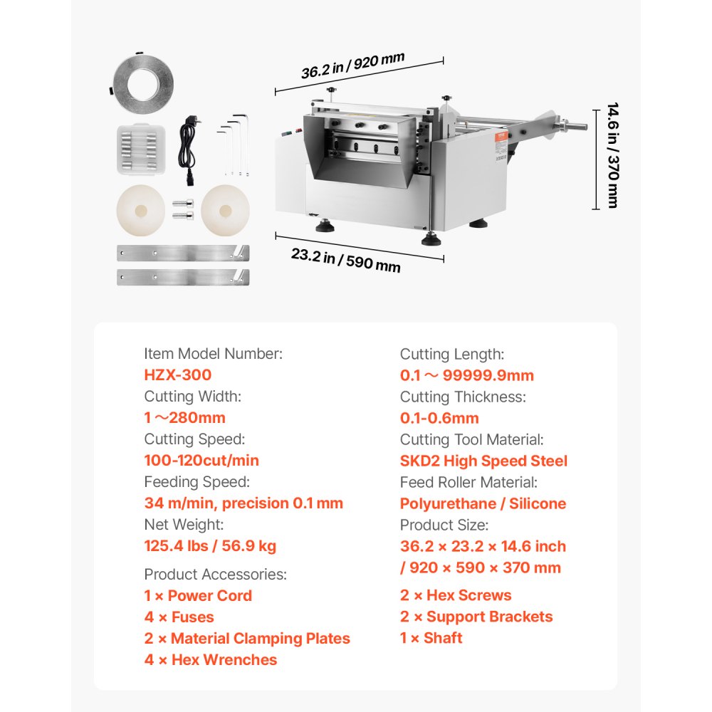 VEVOR Auto Heat-Shrink Tube Cutter, Automatic Pipe Cutting Machine with 1mm to 280mm Cutting Width, 0.1-0.6mm Cutting Thickness, Ideal for Non-Woven Fabric, PVC Film, Insulating Paper, Aluminum Foil
