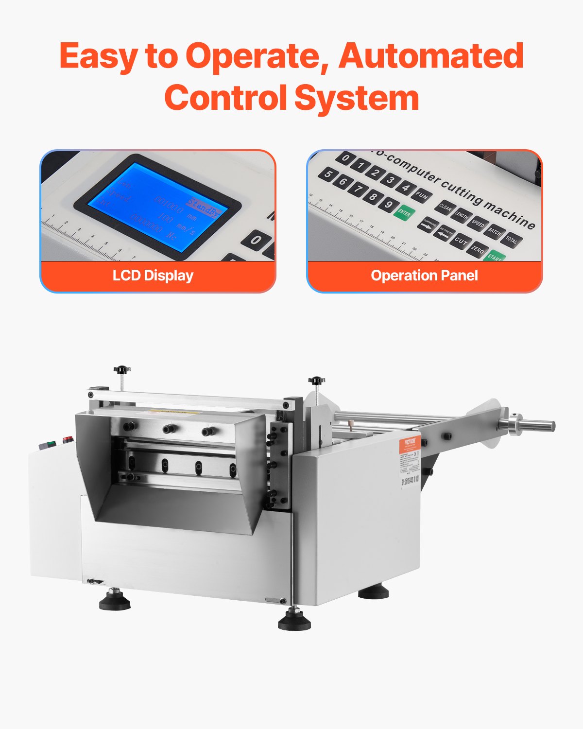 VEVOR Auto Heat-Shrink Tube Cutter, Automatic Pipe Cutting Machine with 1mm to 280mm Cutting Width, 0.1-0.6mm Cutting Thickness, Ideal for Non-Woven Fabric, PVC Film, Insulating Paper, Aluminum Foil