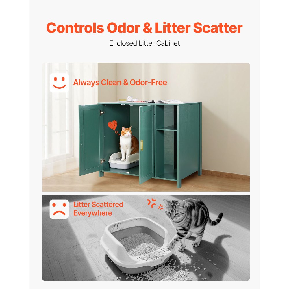 VEVOR Cat Enclosure, 41.3 in Self Cleaning Litter Box Cabinet, with Drawer & Detachable Divider, Automatic Litterbox Enclosure with Built-in Power Outlet, Fits Most Smart Litterboxes