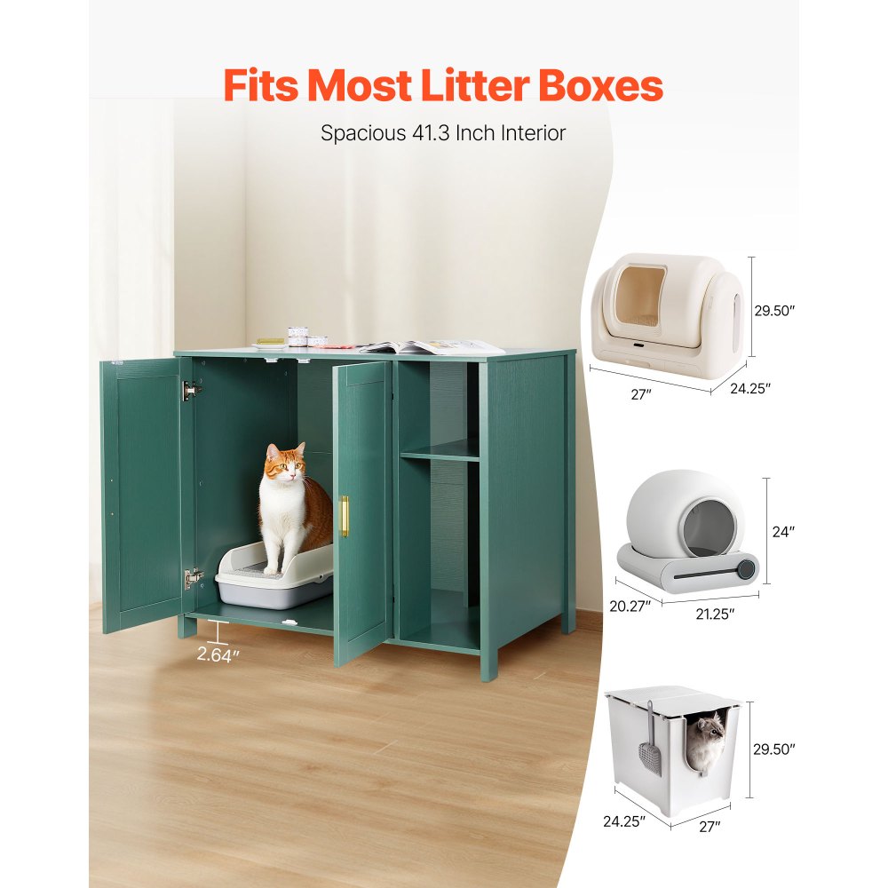 VEVOR Cat Enclosure, 41.3 in Self Cleaning Litter Box Cabinet, with Drawer & Detachable Divider, Automatic Litterbox Enclosure with Built-in Power Outlet, Fits Most Smart Litterboxes