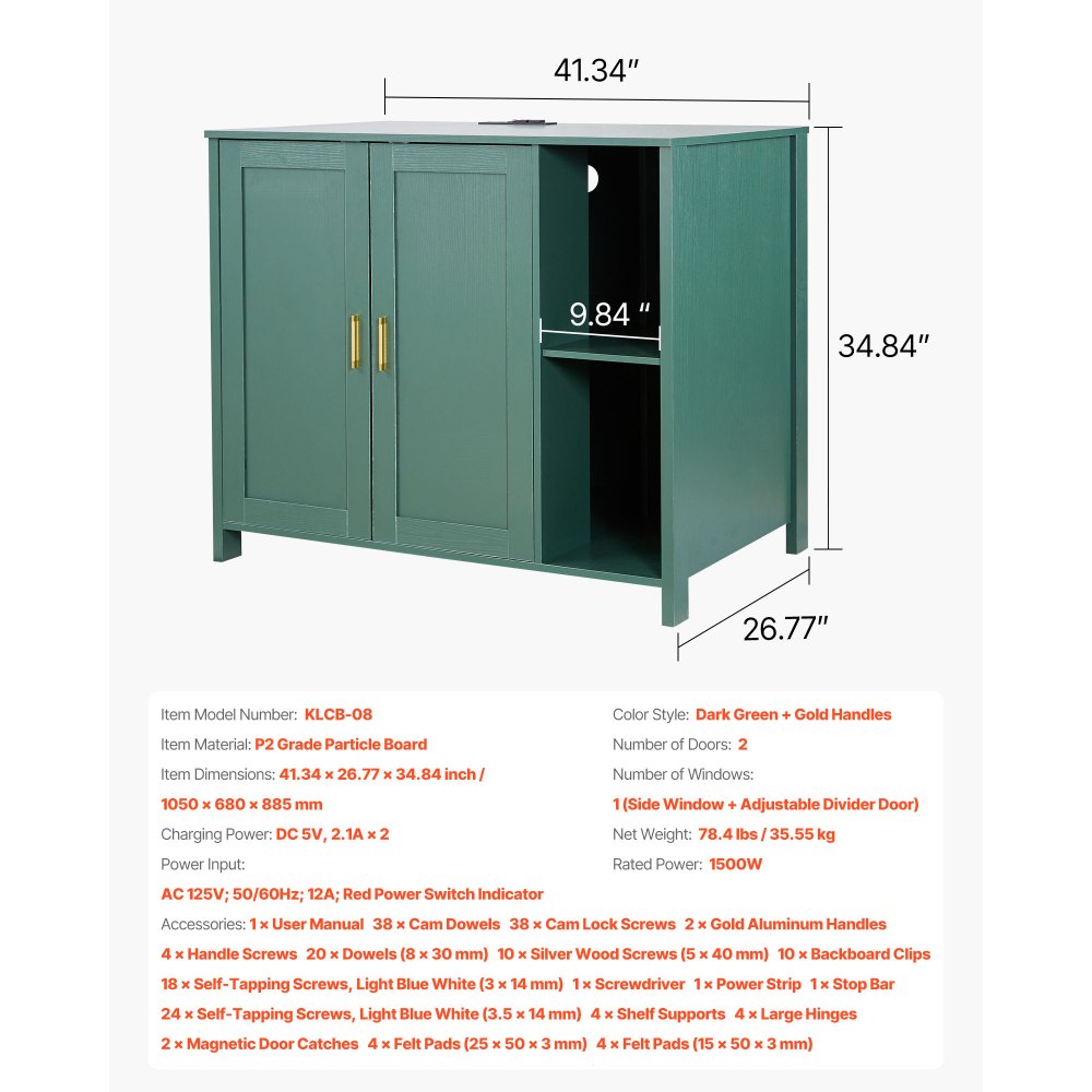 VEVOR Cat Enclosure, 41.3 in Self Cleaning Litter Box Cabinet, with Drawer & Detachable Divider, Automatic Litterbox Enclosure with Built-in Power Outlet, Fits Most Smart Litterboxes