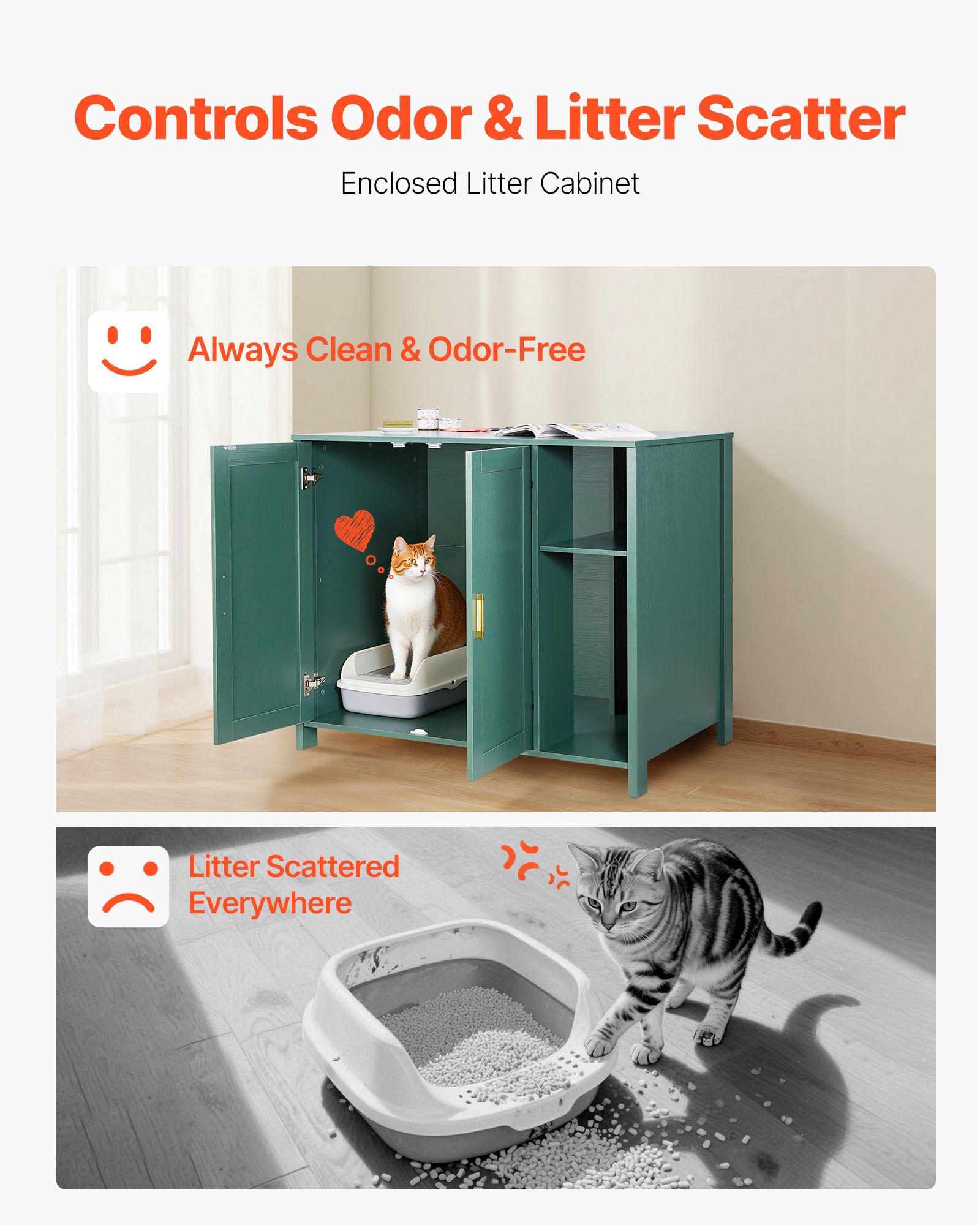 VEVOR Cat Enclosure, 41.3 in Self Cleaning Litter Box Cabinet, with Drawer & Detachable Divider, Automatic Litterbox Enclosure with Built-in Power Outlet, Fits Most Smart Litterboxes