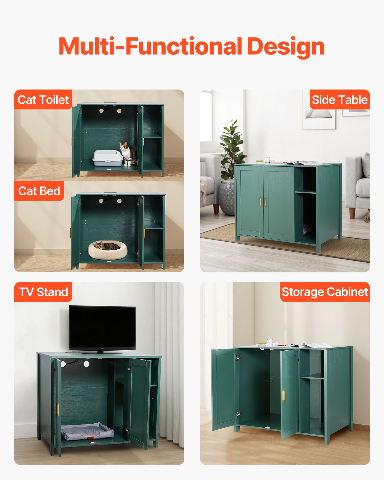 VEVOR Cat Enclosure, 41.3 in Self Cleaning Litter Box Cabinet, with Drawer & Detachable Divider, Automatic Litterbox Enclosure with Built-in Power Outlet, Fits Most Smart Litterboxes