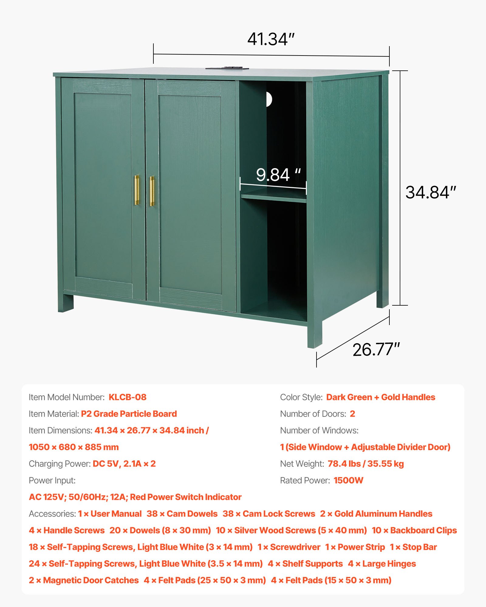 VEVOR Cat Enclosure, 41.3 in Self Cleaning Litter Box Cabinet, with Drawer & Detachable Divider, Automatic Litterbox Enclosure with Built-in Power Outlet, Fits Most Smart Litterboxes