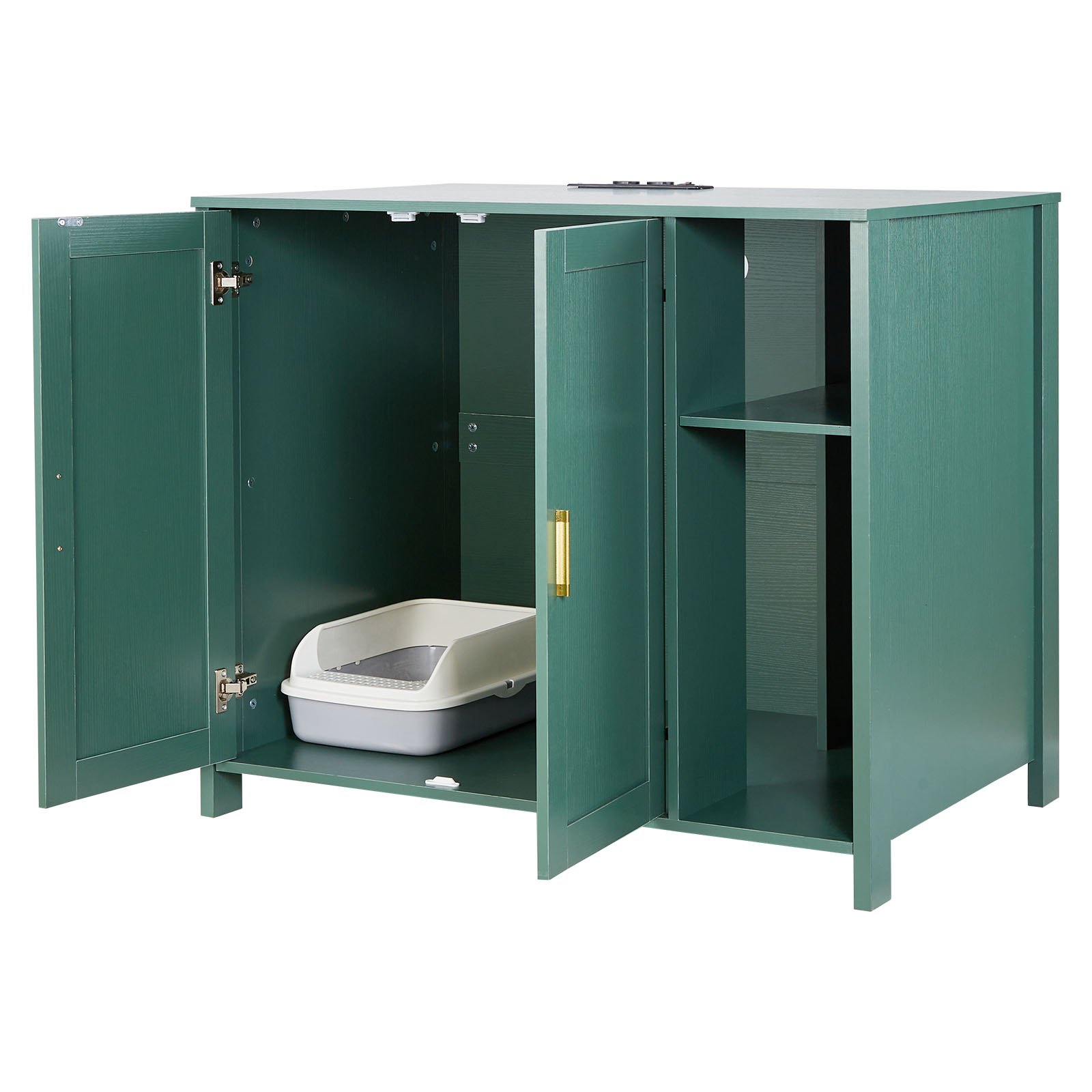 VEVOR Cat Enclosure, 41.3 in Self Cleaning Litter Box Cabinet, with Drawer & Detachable Divider, Automatic Litterbox Enclosure with Built-in Power Outlet, Fits Most Smart Litterboxes