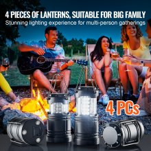 Lot de 4 lanternes de camping à LED pliables alimentées par batterie VEVOR