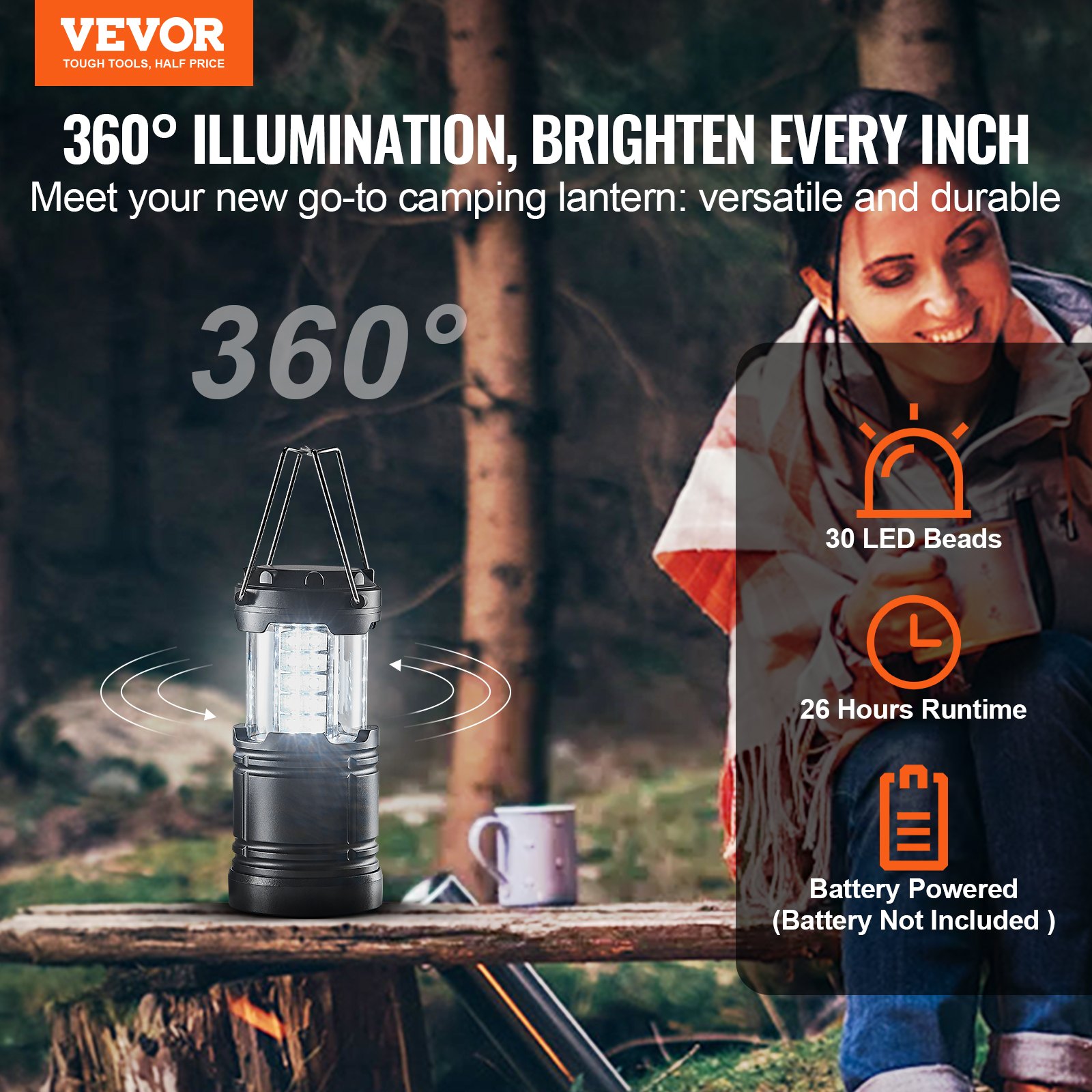 VEVOR LED campinglyktor Hopfällbara batteridrivna campingljus set om 4