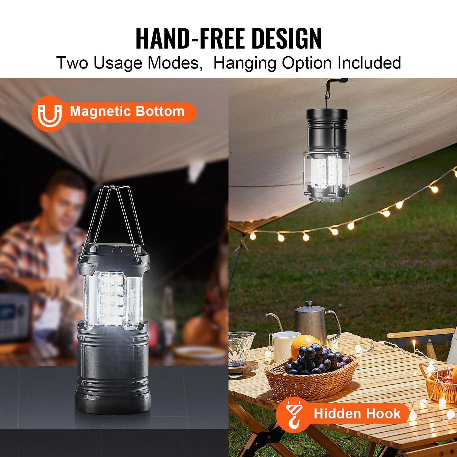 VEVOR LED campinglyktor Hopfällbara batteridrivna campingljus set om 4