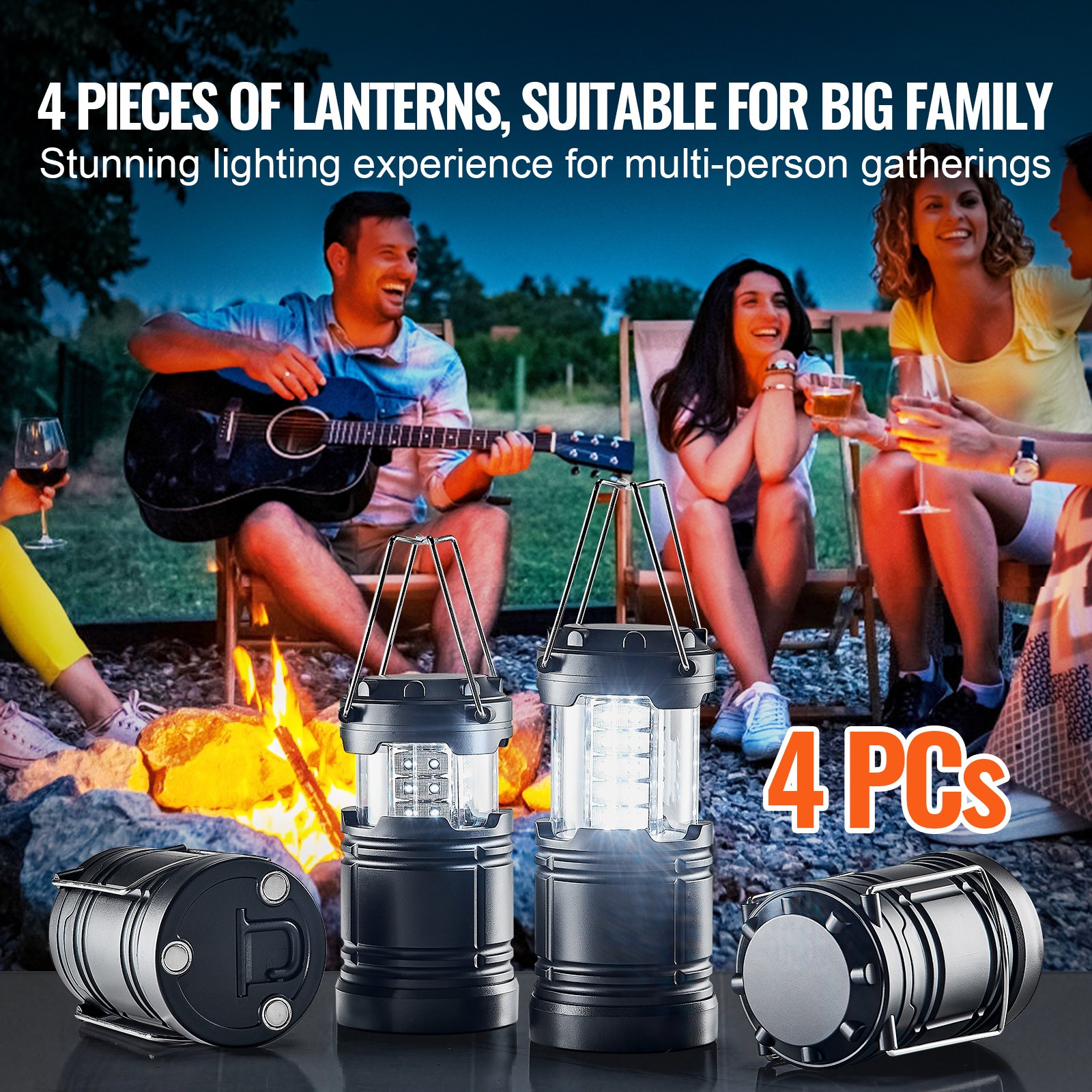 VEVOR LED campinglyktor Hopfällbara batteridrivna campingljus set om 4