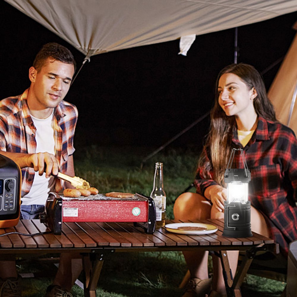 VEVOR LED Camping Lanterns, 4 Pack Rechargeable Camping Flashlights, Solar & USB Charging, Portable Collapsible, Bulit to Last Lights, As Power Bank, for Hiking, Hurricane Emergency, Outrages, Fishing