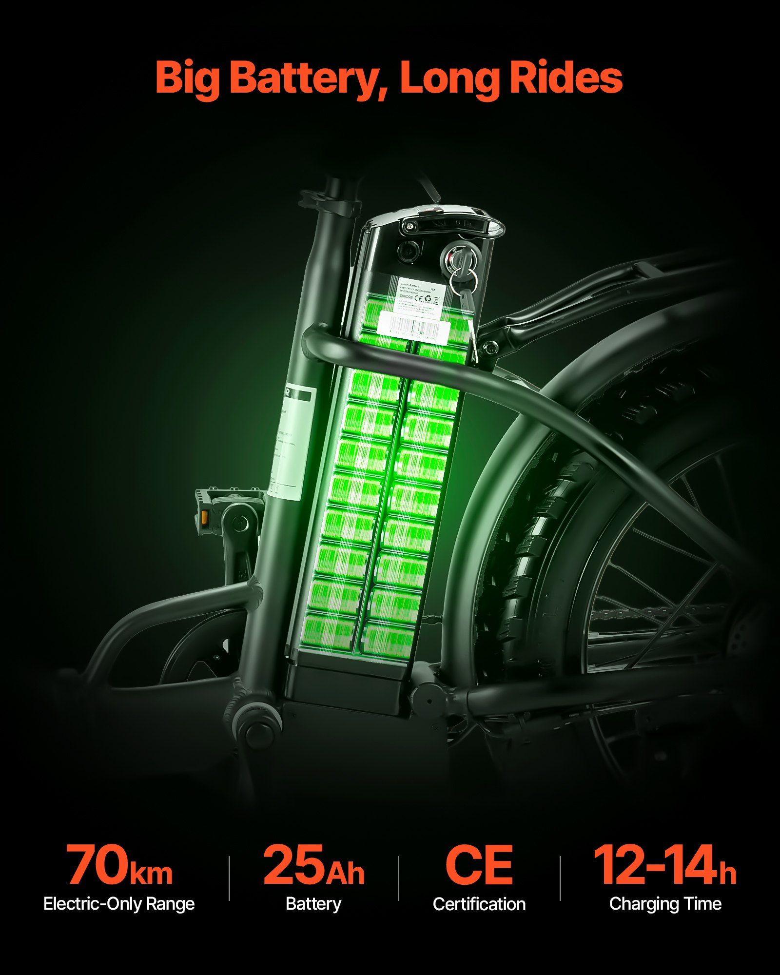 VEVOR Electric Bike, 250W Folding Electric Bicycle for Adults with 25Ah Large Removable Battery, 36V 25 km/h Brushless Motor, Up to 70 km Max Range, Pneumatic Fat Tire 7-Speed Gear Ebike for Commute