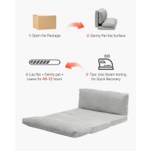 VEVOR Folding Sofa Bed, 3-in-1 Foldable Couch Bed with Washable Cover, 25D High Density Memory Foam Convertible Sleeper Chair Bed, Futon Couch for Living Room, Bedroom, Guest, Light Grey(Full)