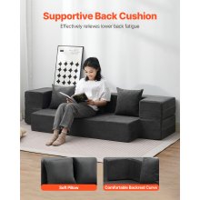 VEVOR Folding Sofa Bed 3-in-1 Foldable Couch Bed with 3 Pillows Dark Grey Twin