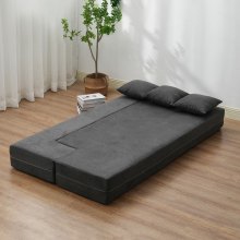 VEVOR Folding Sofa Bed 3-in-1 Foldable Couch Bed with 3 Pillows Dark Grey Twin