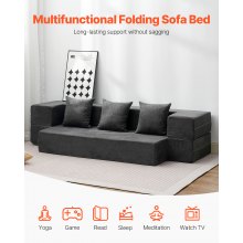 VEVOR Folding Sofa Bed, 3-in-1 Foldable Couch Bed with 3 Pillows and Washable Cover, 25D High Density Memory Foam Convertible Sleeper Chair Bed, Futon Couch for Living Room, Bedroom, Dark Grey(Twin)