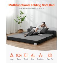 Folding Sofa Bed 3-in-1 Foldable Couch Bed with 2 Pillows Dark Grey Queen