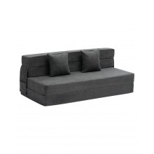 Folding Sofa Bed 3-in-1 Foldable Couch Bed with 2 Pillows Dark Grey Queen