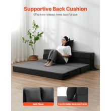 VEVOR Folding Sofa Bed, 3-in-1 Foldable Couch Bed with 2 Pillows and Washable Cover, 25D High Density Memory Foam Convertible Sleeper Chair Bed, Futon Couch for Living Room, Bedroom, Dark Grey(Queen)
