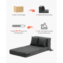 VEVOR Folding Sofa Bed 3-in-1 Foldable Couch Bed with 2 Pillows Dark Grey Single