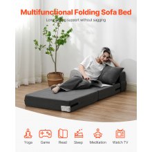 VEVOR Folding Sofa Bed, 3-in-1 Foldable Couch Bed with 2 Pillows and Washable Cover, 25D High Density Memory Foam Convertible Sleeper Chair Bed, Futon Couch for Living Room, Bedroom, Dark Grey(Single)