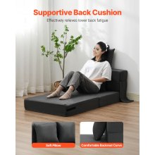 VEVOR Folding Sofa Bed, 3-in-1 Foldable Couch Bed with 2 Pillows and Washable Cover, 25D High Density Memory Foam Convertible Sleeper Chair Bed, Futon Couch for Living Room, Bedroom, Dark Grey(Single)
