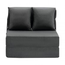 VEVOR Folding Sofa Bed, 3-in-1 Foldable Couch Bed with 2 Pillows and Washable Cover, 25D High Density Memory Foam Convertible Sleeper Chair Bed, Futon Couch for Living Room, Bedroom, Dark Grey(Single)
