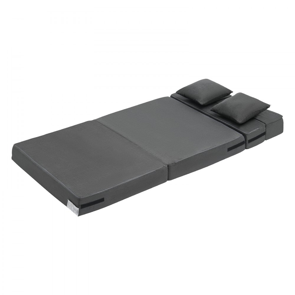 VEVOR Folding Sofa Bed, 3-in-1 Foldable Couch Bed with 2 Pillows and Washable Cover, 25D High Density Memory Foam Convertible Sleeper Chair Bed, Futon Couch for Living Room, Bedroom, Dark Grey(Twin)