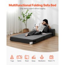 Folding Sofa Bed 3-in-1 Foldable Couch Bed with 2 Pillows Dark Grey Twin