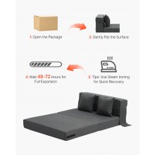 Folding Sofa Bed 3-in-1 Foldable Couch Bed with 2 Pillows Dark Grey Twin