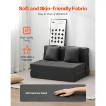 VEVOR Folding Sofa Bed, 3-in-1 Foldable Couch Bed with 2 Pillows and Washable Cover, 25D High Density Memory Foam Convertible Sleeper Chair Bed, Futon Couch for Living Room, Bedroom, Dark Grey(Twin)