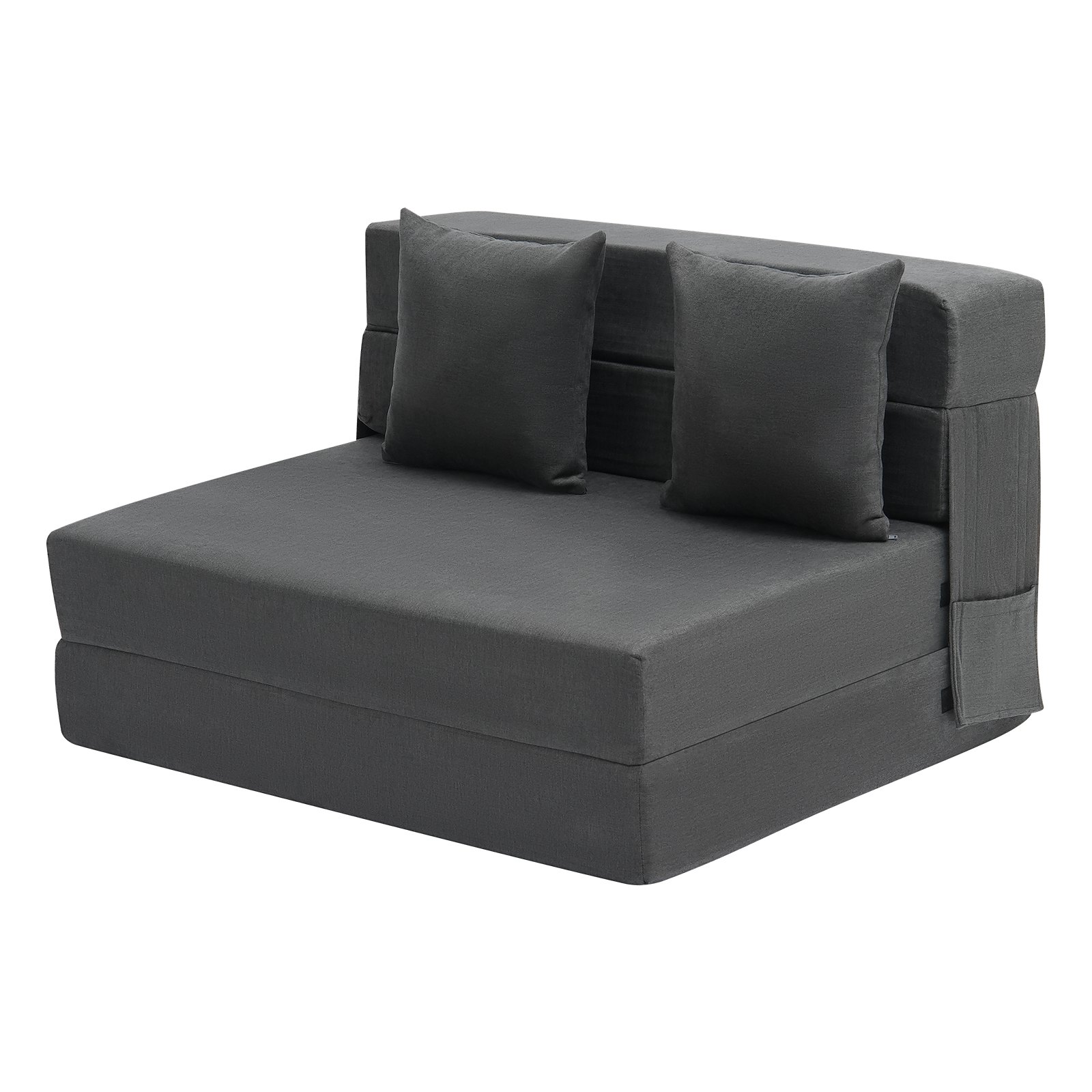 VEVOR Folding Sofa Bed, 3-in-1 Foldable Couch Bed with 2 Pillows and Washable Cover, 25D High Density Memory Foam Convertible Sleeper Chair Bed, Futon Couch for Living Room, Bedroom, Dark Grey(Twin)