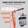 VEVOR hydraulic engine hoist lifting 4400 lbs engine with adjustable boom, 8t pump, and press handle.