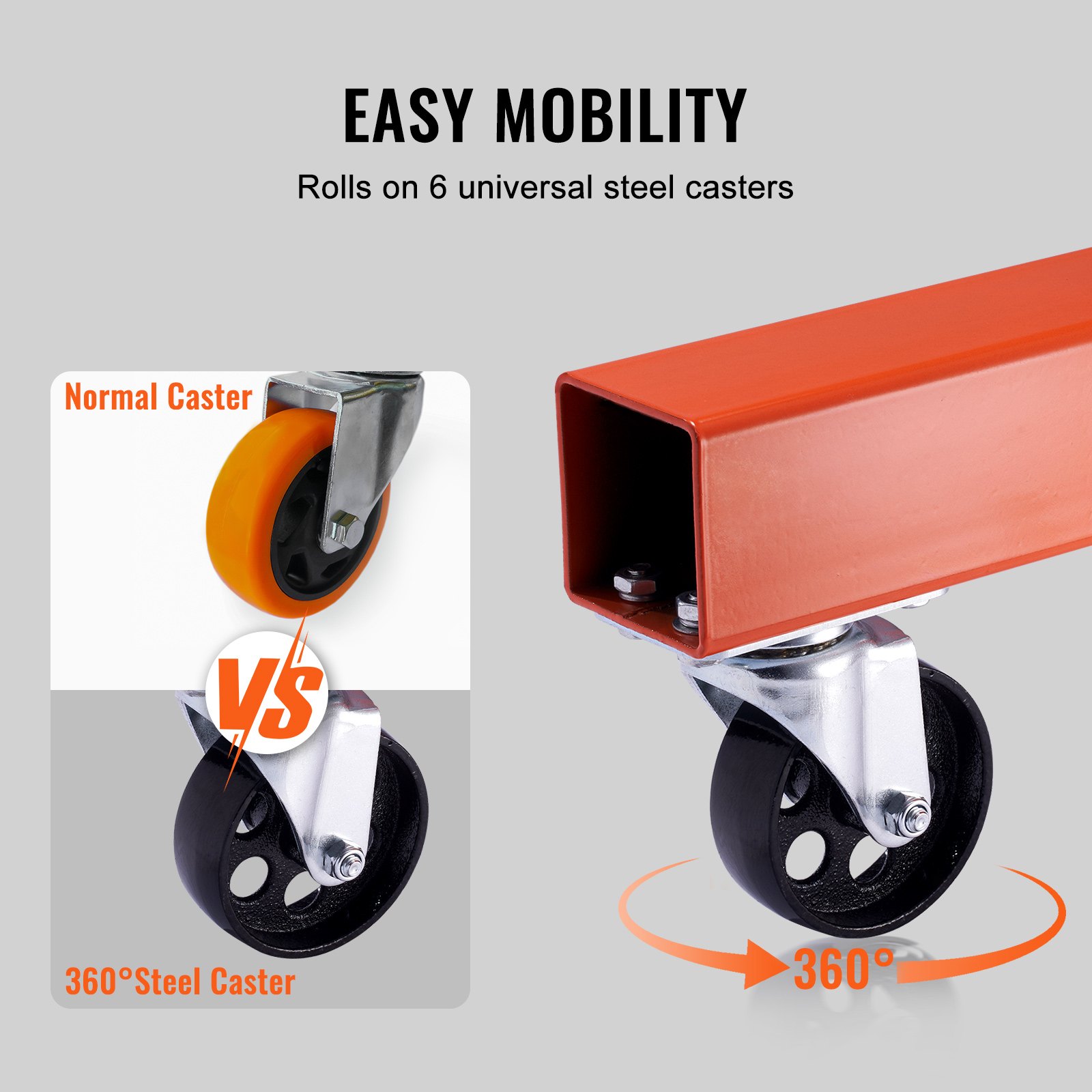 VEVOR hydraulic engine hoist showcases easy mobility with 6 universal steel casters.