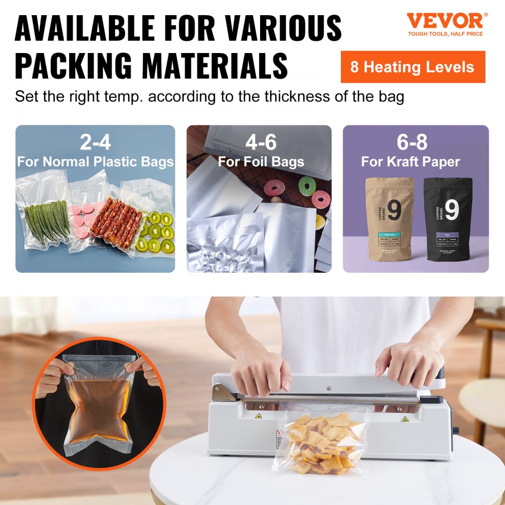 Yeler 12 inch Impulse Heat Sealer Impulse Bag Sealer, Manual Poly Bag Heat Sealer Machine for Plastic Bags PE PP Bags with Extra Replace Element Grip