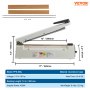 VEVOR Impulse Sealer 12 inch, Manual Heat Sealing Machine with Adjustable Heating Mode, Aluminum Shrink Wrap Bag Sealers for Plastic Mylar PE PP Bags, Portable Poly Bag Sealer with Extra Replace Kit