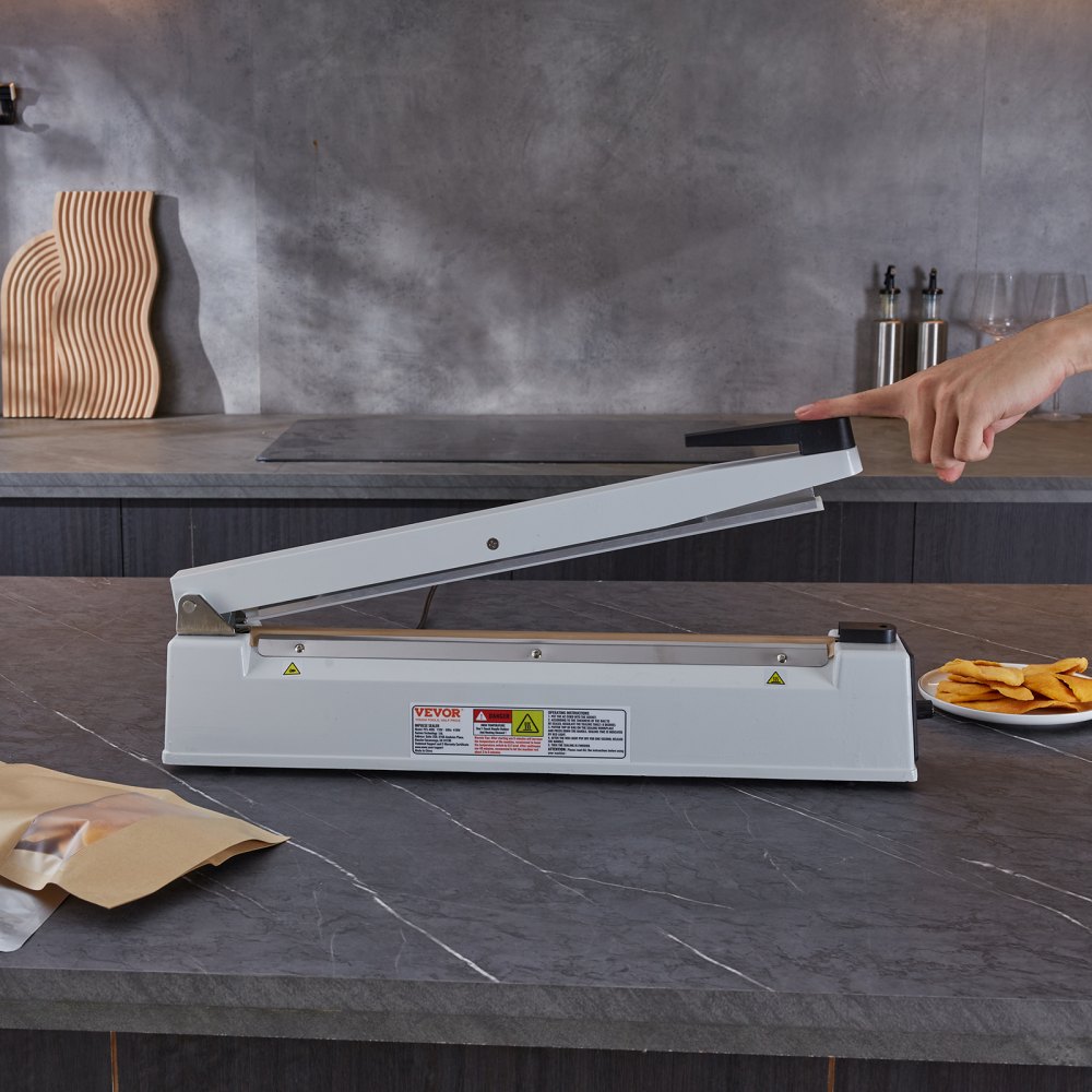 Selladora de impulsos VEVOR de 16 pulgadas, máquina de sellado térmico manual con modo de calentamiento ajustable, selladora de bolsas de aluminio retráctil para bolsas de plástico Mylar, PE, PP, selladora portátil de bolsas de polietileno con kit de reemplazo adicional