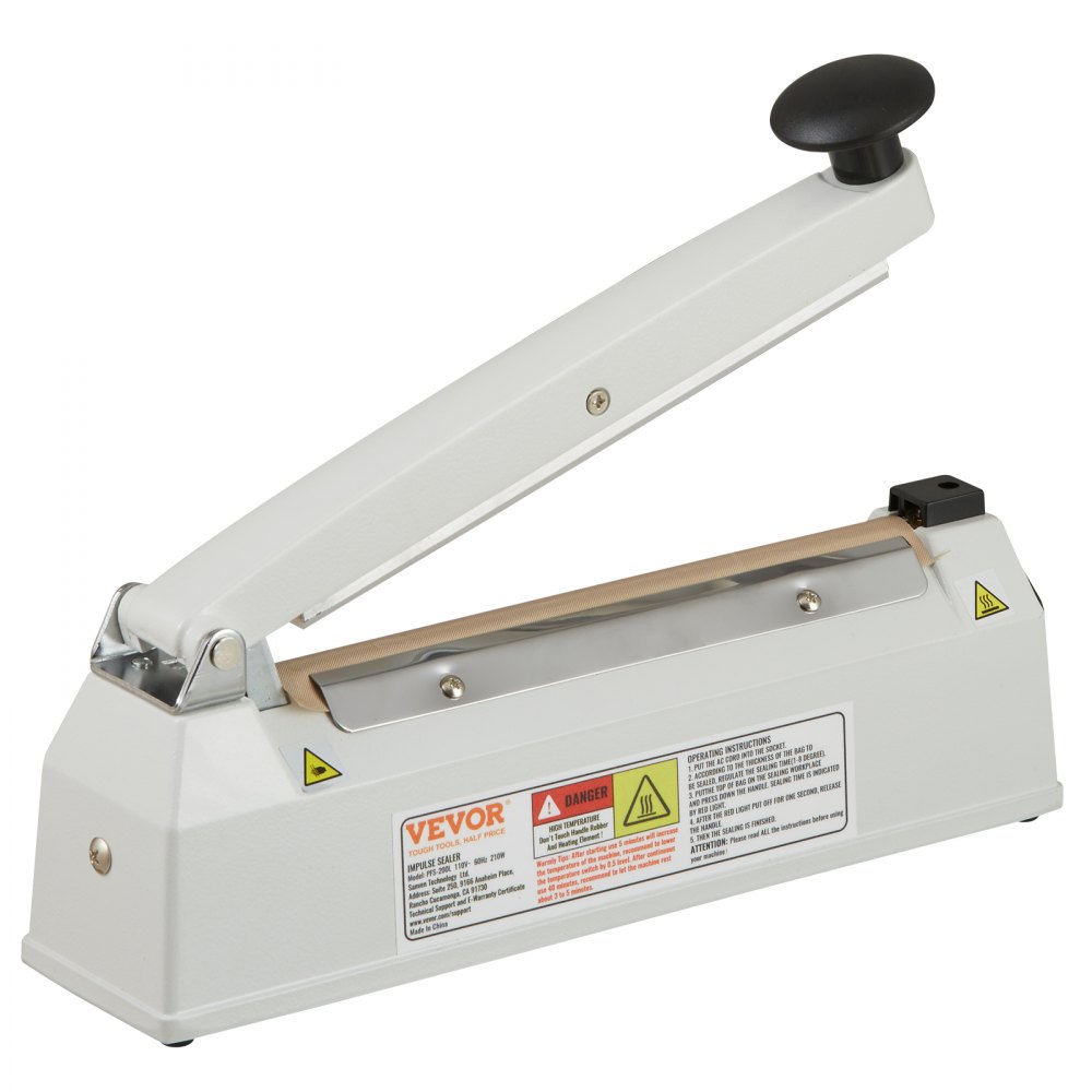 Selladora de impulsos VEVOR de 8 pulgadas, máquina de sellado térmico manual con modo de calentamiento ajustable, selladora de bolsas de aluminio retráctil para bolsas de plástico Mylar, PE, PP, selladora portátil de bolsas de polietileno con kit de reemplazo adicional