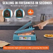 VEVOR Impulse Sealer 8 inch, Manual Heat Seal Machine with Adjustable Heating Mode, Iron Shrink Wrap Bag Sealers for Plastic Mylar PE PP Bags, Portable Poly Bag Sealing Machine with Extra Replace Kit
