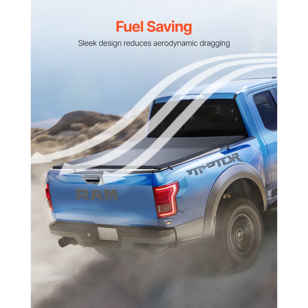 VEVOR Quad-Fold Truck Bed Tonneau Cover, Compatible with 2002-2024 Dodge Ram 1500 (Inclu. Classic & New), 2003-2024 Dodge Ram 2500 3500, Fleetside 6.4' (76.3") Bed, Fit 6.4' x 5.5' Inside Bed, Black