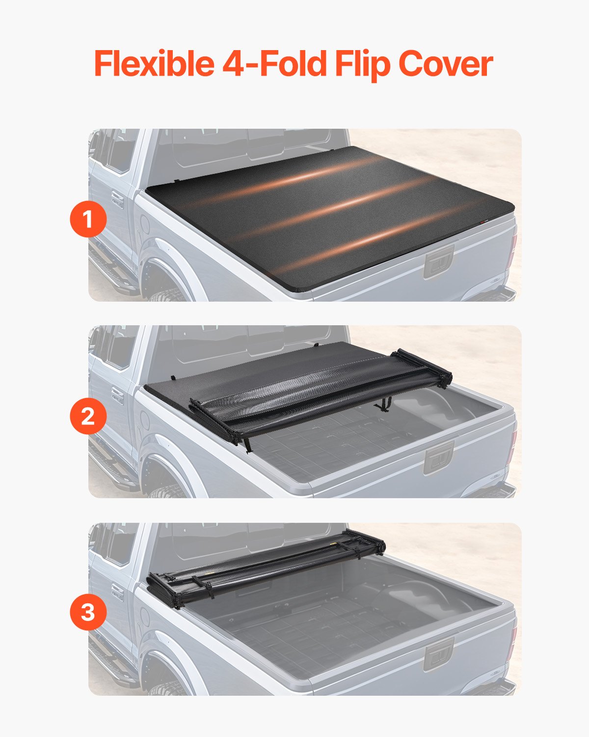 VEVOR Quad-Fold Truck Bed Tonneau Cover, Compatible with 2002-2024 Dodge Ram 1500 (Inclu. Classic & New), 2003-2024 Dodge Ram 2500 3500, Fleetside 6.4' (76.3") Bed, Fit 6.4' x 5.5' Inside Bed, Black