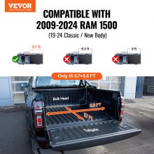 VEVOR Tri-Fold Truck Bed Tonneau Cover, Compatible with 2009-2024 Ram 1500 (19-24 Classic/New Body), Fleetside 5.7' (67.4") Bed Without Rambox, Fit 5.7' x 5.5' Inside Bed, 400 lbs Load Capacity, Black