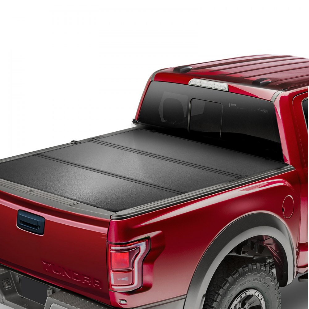 red toyota tundra with VEVOR tundra truck bed cover in a parking lot.